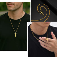 Men's Cross Pendant Necklace — Non-Tarnish Stainless Steel Box Chain (Gold / Silver / Black)
