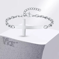 Men's Cross Bracelet — Adjustable Rolo Chain, Stainless Steel