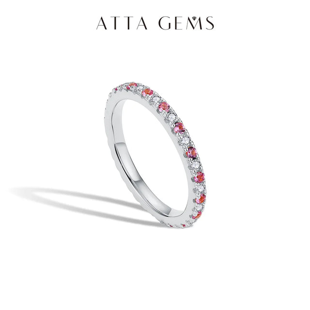 Round Moissanite Stackable Ring — Pink & Blue Sapphire Accent (925 Silver)