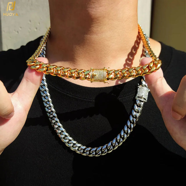 Iced-Clasp Cuban Chain — 6–12mm, 18K Gold PVD Stainless Steel