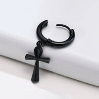 Men's Ankh Cross Earrings — Stainless Steel Huggie (Gold / Silver / Black)