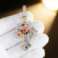 Colored Gemstone Cross Pendant — Tennis or Rope Chain (Stainless Steel)