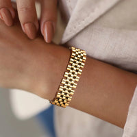 Men's 15mm Watch-Band Bracelet — Heavy Stainless Steel (Silver / Gold / Two-Tone)