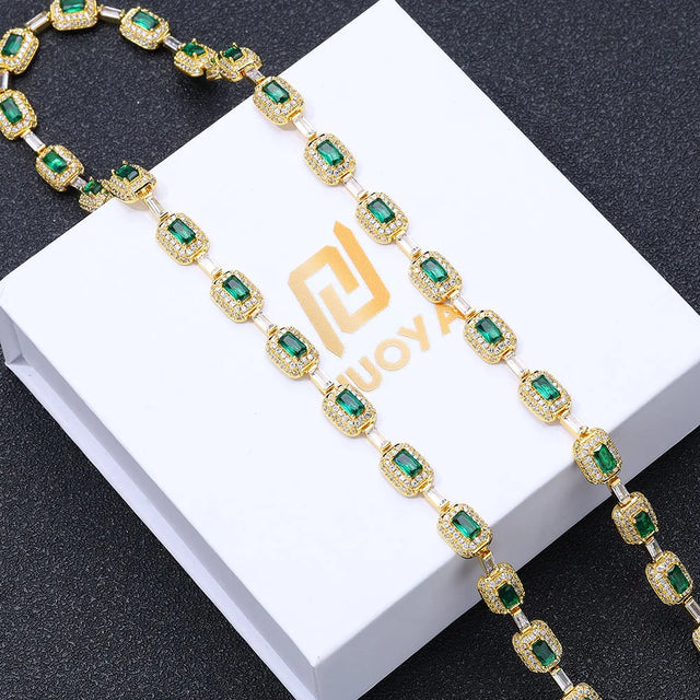 Green Crystal Tennis Necklace — Charm (Silver / Gold)