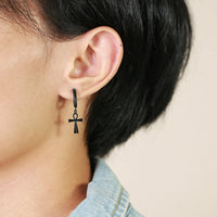 Men's Ankh Cross Earrings — Stainless Steel Huggie (Gold / Silver / Black)