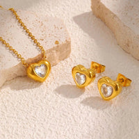 Heart CZ Earring & Necklace Set — Stainless Steel, Gift-Ready
