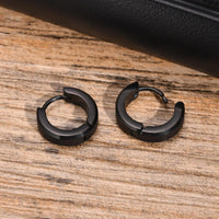 Brushed Steel Huggie Hoop Earrings — Anti-Allergy Stainless Steel (Silver / Black)
