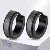 Brushed Steel Huggie Hoop Earrings — Anti-Allergy Stainless Steel (Silver / Black)