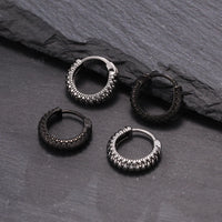 Men's Snake Hoop Earrings — Textured Stainless Steel (Black / Silver)