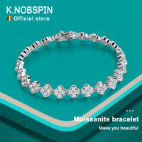 KNOBSPIN D VVS1 Moissanite Tennis Bracelet 2mm Diamond GRA Certified s925 Sterling Silver Four Leaf Clover Bracelets for Women