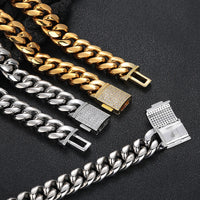 Iced CZ Cuban Choker — 18mm Buckle Clasp, Stainless Steel