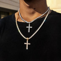 Iced CZ Cross Pendant Necklace — Rope or Tennis Chain