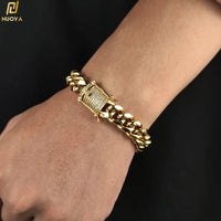 Iced CZ Cuban Bracelet — 6–16mm, 18K Gold-Plated Steel
