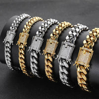 Iced CZ Cuban Bracelet — 6–16mm, 18K Gold-Plated Steel