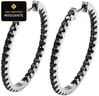 Black Moissanite Hoop & Huggie Earrings (925 Silver) detail