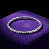 Moissanite tennis bracelet 2mm D-VVS1 925 sterling silver on royal purple velvet