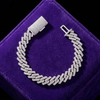 Moissanite Cuban link bracelet 10mm D-VVS1 rhodium-plated 925 sterling silver on royal purple velvet