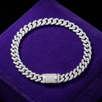 Moissanite Cuban link bracelet 6mm D-VVS1 rhodium-plated 925 sterling silver on royal purple velvet