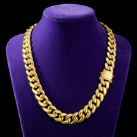 Miami Cuban link chain 8-20mm, box clasp, 14K gold PVD, on royal purple velvet - Showtime Gems