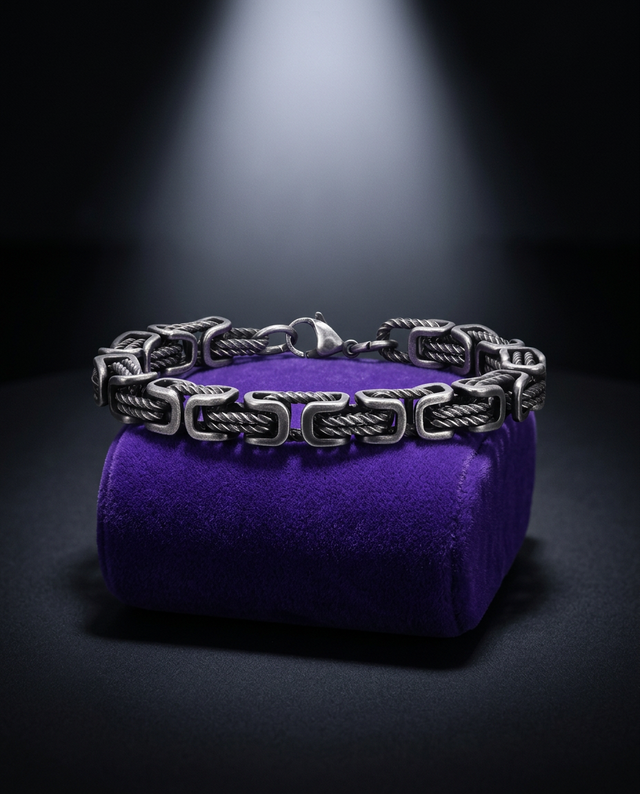 Byzantine chain bracelet on royal purple velvet — Showtime Gems