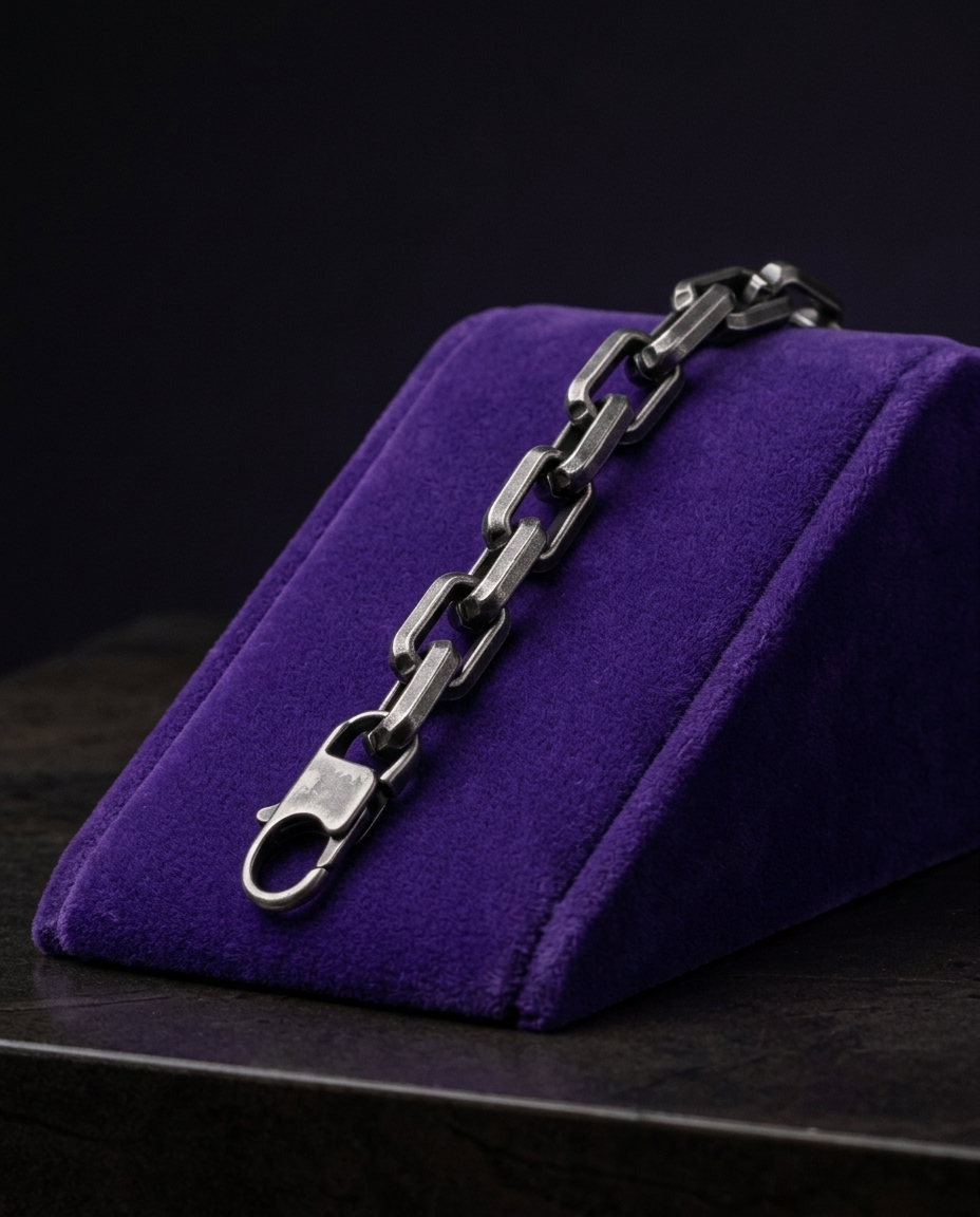Men's paperclip chain bracelet on royal purple velvet — Showtime Gems