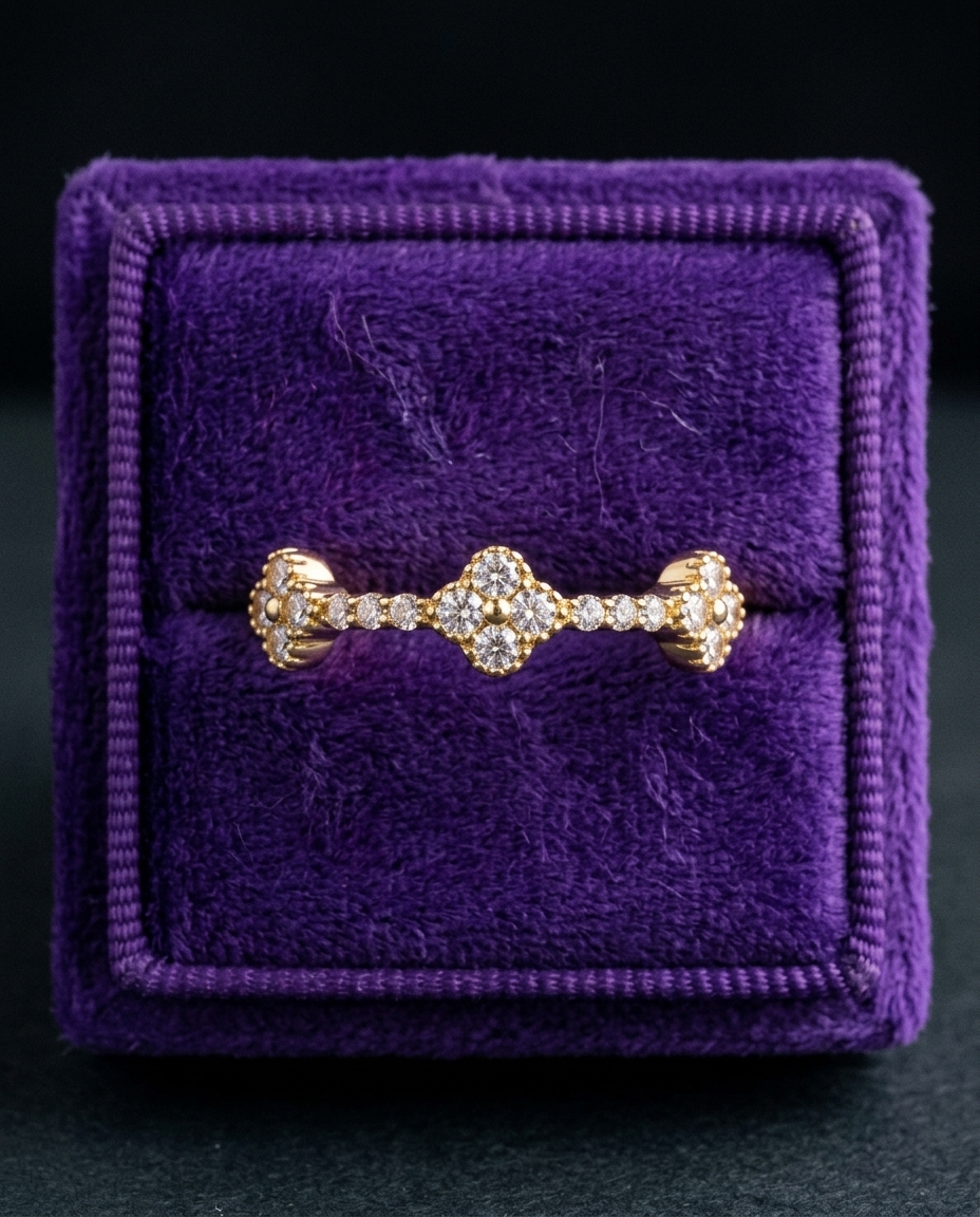 Eternity moissanite ring in royal purple velvet box — Showtime Gems