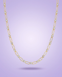 Gold paperclip-station moissanite necklace — lavender gradient