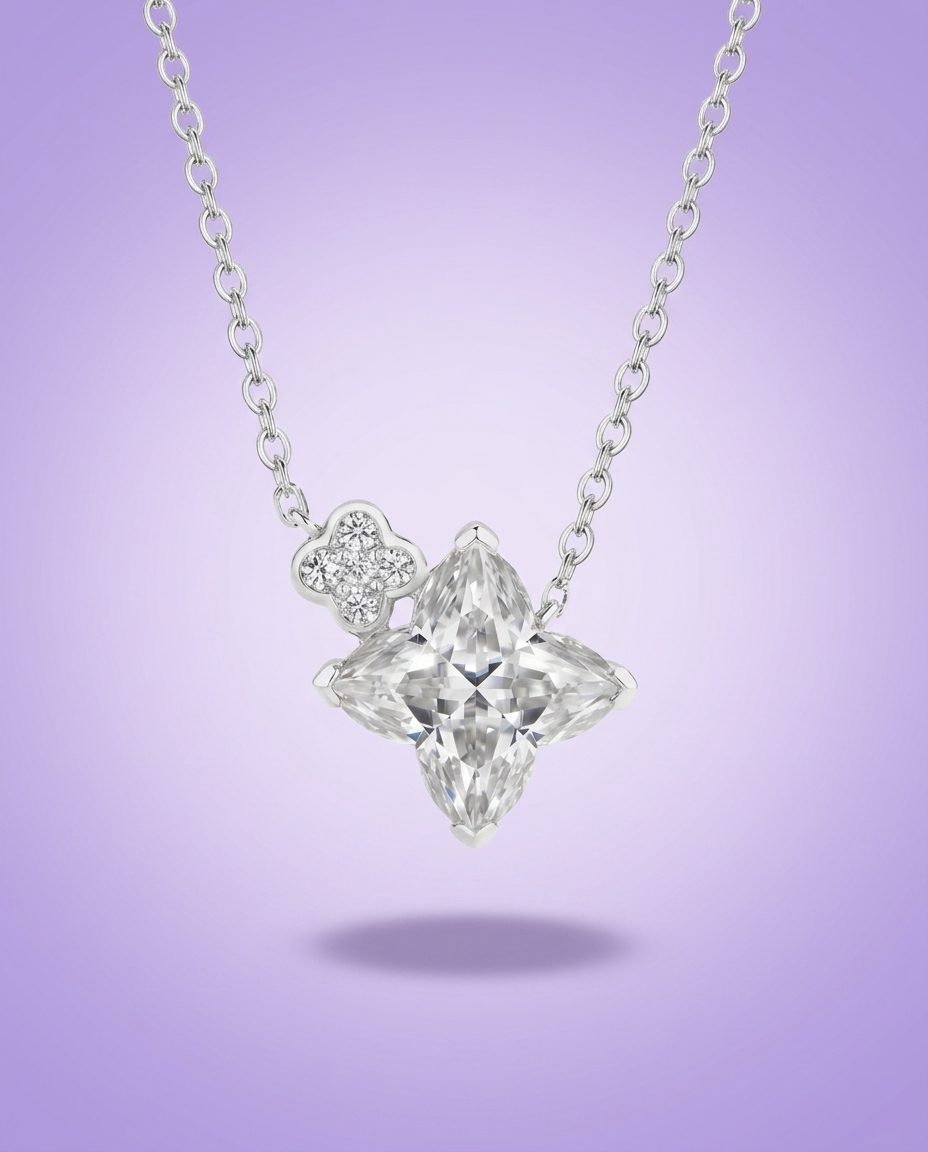 ATTAGEMS clover-cut moissanite necklace — lavender gradient
