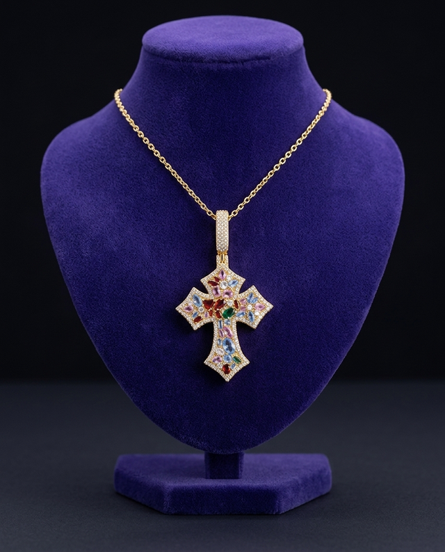 Colored Gemstone Cross Pendant — Showtime Gems