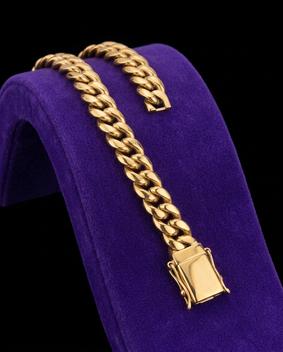 Spring-Buckle Cuban Bracelet bracelet on royal purple velvet — Showtime Gems