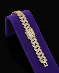 Iced CZ Cuban Bracelet bracelet on royal purple velvet — Showtime Gems