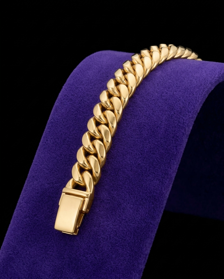 Chunky Cuban Bracelet bracelet on royal purple velvet — Showtime Gems