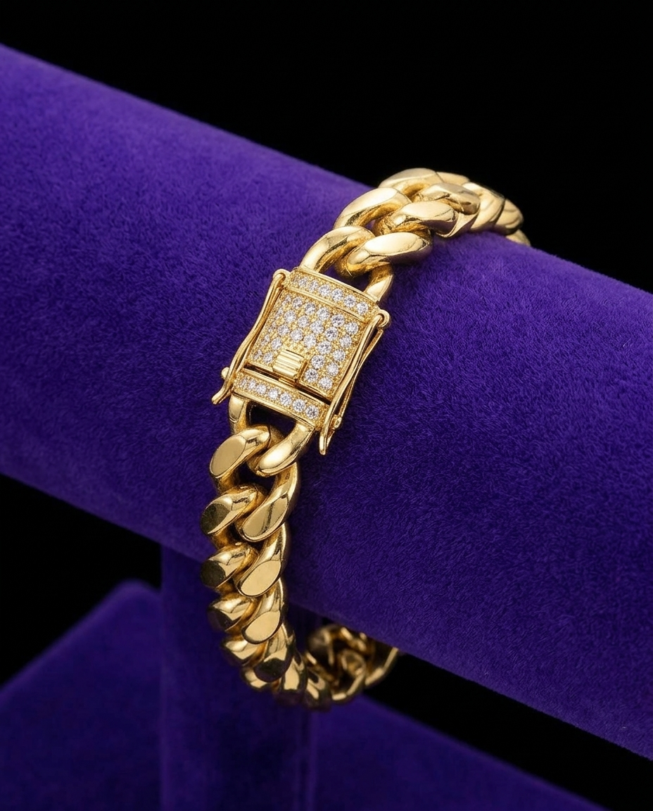 Iced CZ Cuban Bracelet bracelet on royal purple velvet — Showtime Gems