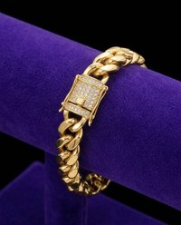 Iced CZ Cuban Bracelet bracelet on royal purple velvet — Showtime Gems