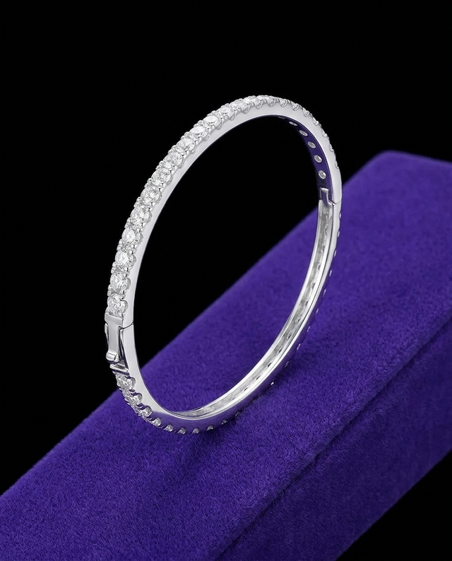 Moissanite Bangle bracelet on royal purple velvet — Showtime Gems