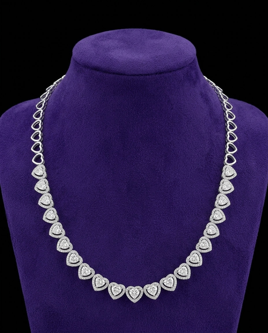 Heart Moissanite Necklace necklace on royal purple velvet — Showtime Gems