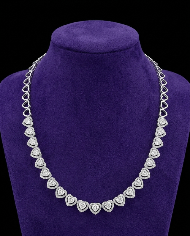 Heart Moissanite Necklace necklace on royal purple velvet — Showtime Gems
