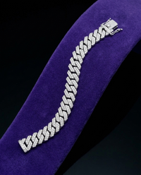 Moissanite Cuban Bracelet bracelet on royal purple velvet — Showtime Gems