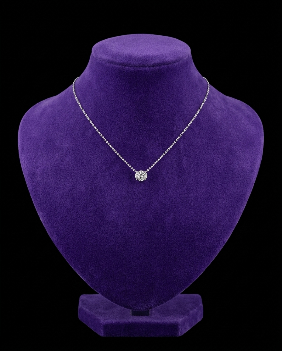 Moissanite Solitaire Pendant Necklace necklace on royal purple velvet — Showtime Gems