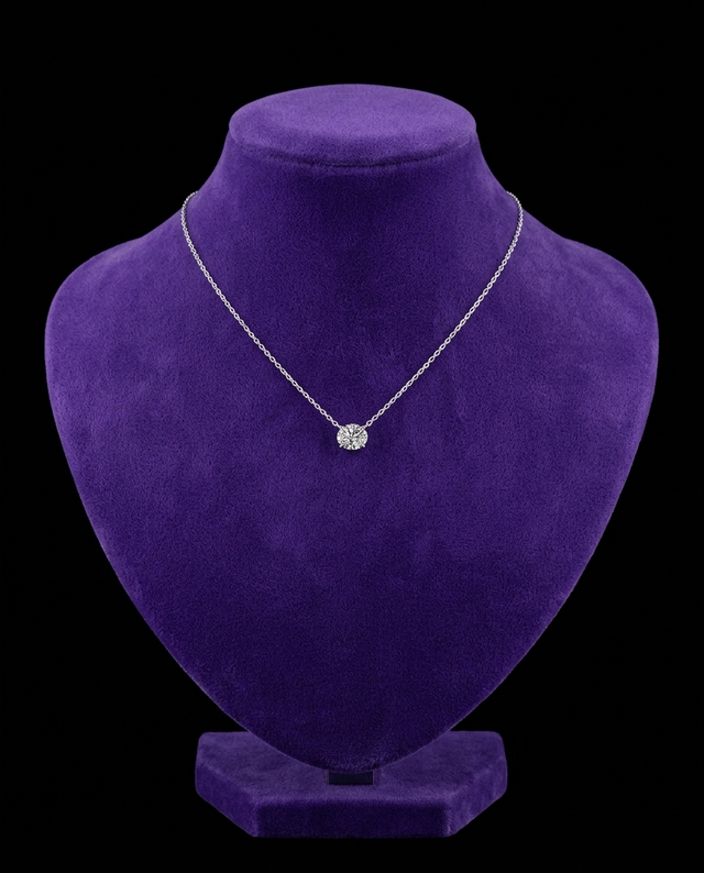 Moissanite Solitaire Pendant Necklace necklace on royal purple velvet — Showtime Gems