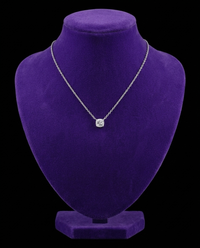 Cushion-Cut Moissanite Pendant Necklace necklace on royal purple velvet — Showtime Gems