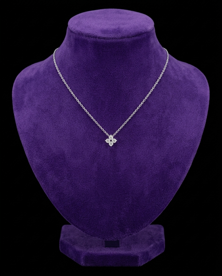 Dainty Moissanite Pendant Necklace necklace on royal purple velvet — Showtime Gems