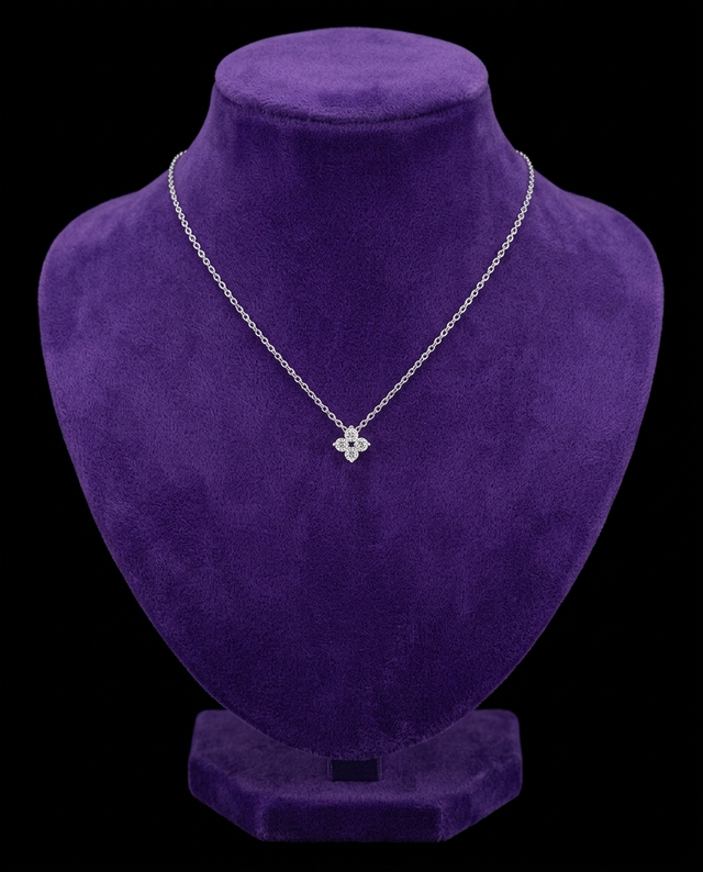 Dainty Moissanite Pendant Necklace necklace on royal purple velvet — Showtime Gems