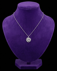 Moissanite Flower Pendant Necklace necklace on royal purple velvet — Showtime Gems
