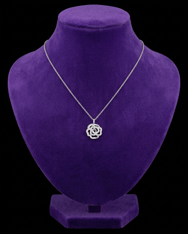 Moissanite Flower Pendant Necklace necklace on royal purple velvet — Showtime Gems