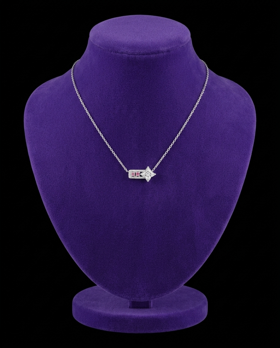 Four-Point Star Moissanite Necklace necklace on royal purple velvet — Showtime Gems