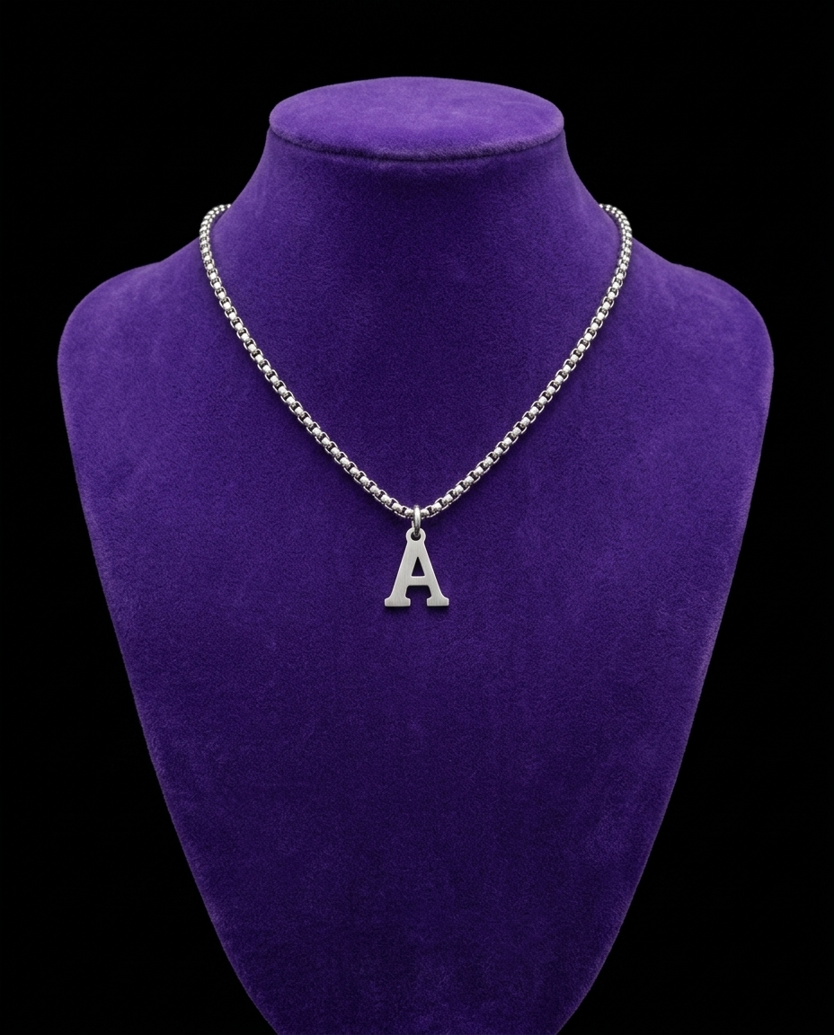 Men's Initial Letter Necklace necklace on royal purple velvet — Showtime Gems