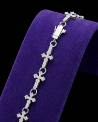 Iced CZ Cross-Link Tennis Bracelet bracelet on royal purple velvet — Showtime Gems