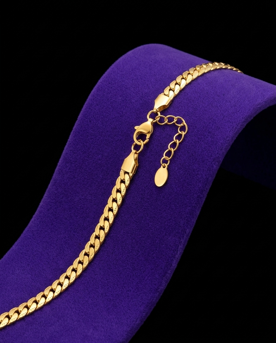 Women's Flat Cuban Bracelet bracelet on royal purple velvet — Showtime Gems