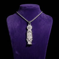 Moissanite Virgin Mary Pendant necklace on royal purple velvet — Showtime Gems